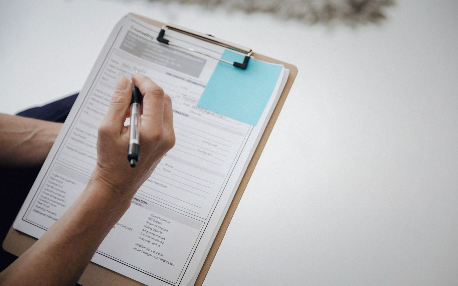 A survey questionnaire on a clipboard